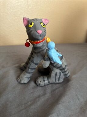 Judie Bomberger "Albert" Cat Gray Black Stripes With Bluebird On Tail